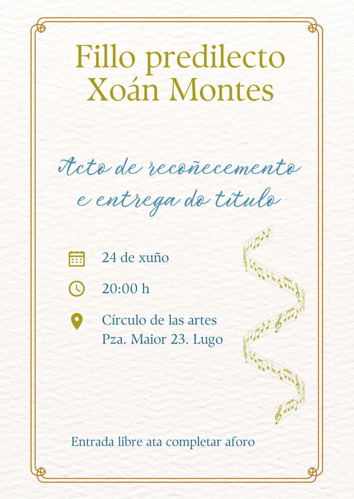 Acto institucional de nombramiento de Xoán Montes Capón como Fillo Predilecto de Lugo