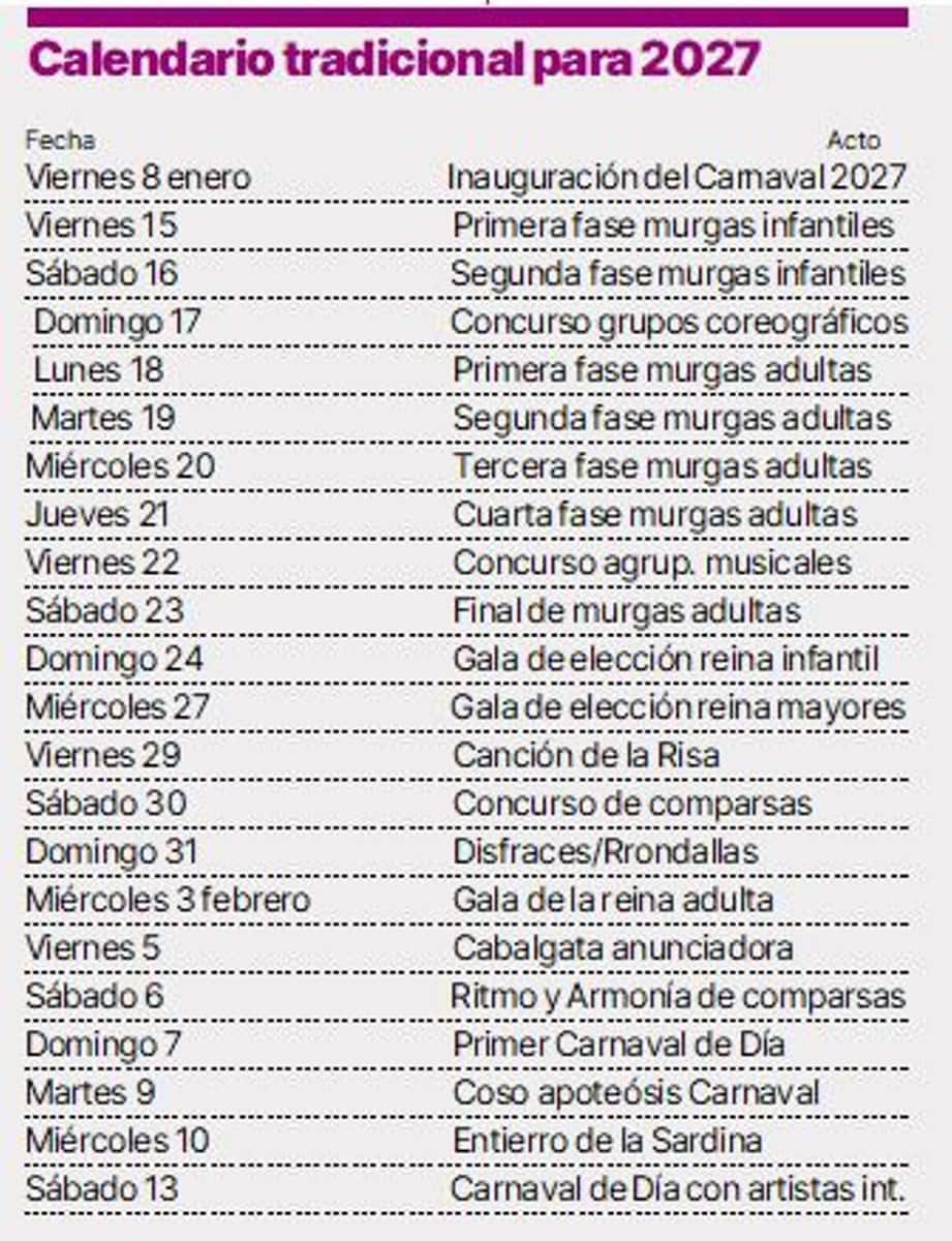 Programa del Carnaval de Santa Cruz de Tenerife 2027